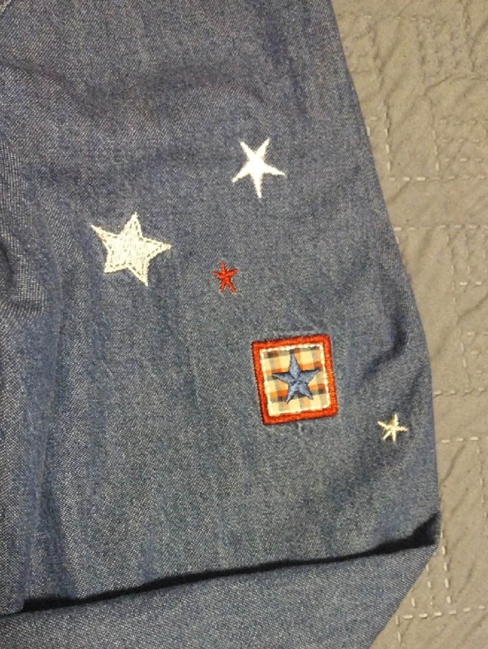 Vintage Teddi Blue Denim Jacket with Tan Corduroy Collar and Red Stitching - Picture 5 of 14